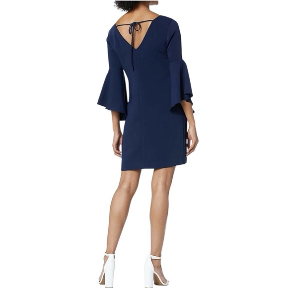 TRINA TURK NICO INDIGO BLUE RUFFLE BELL SLEEVE MIDI DRESS SIZE LARGE - Picture 2 of 13